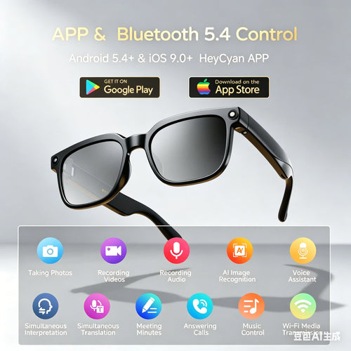 2026 Smart Glasses AI 4K UHD 8MP 800W Camera Video Call Translation Voice Assistant Music Smart Glasses Replacable Lens