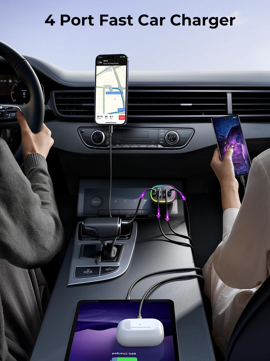 Car Charger USB C, 4 Port 70W Super Fast Charging for Iphone 17 Car Adapter, Dual PD 35W Type C & QC 3.0 USB a Multiport Car Cigarette Lighter Accessories for Iphone 16 15 14 13 12, Ipad, Galaxy S26